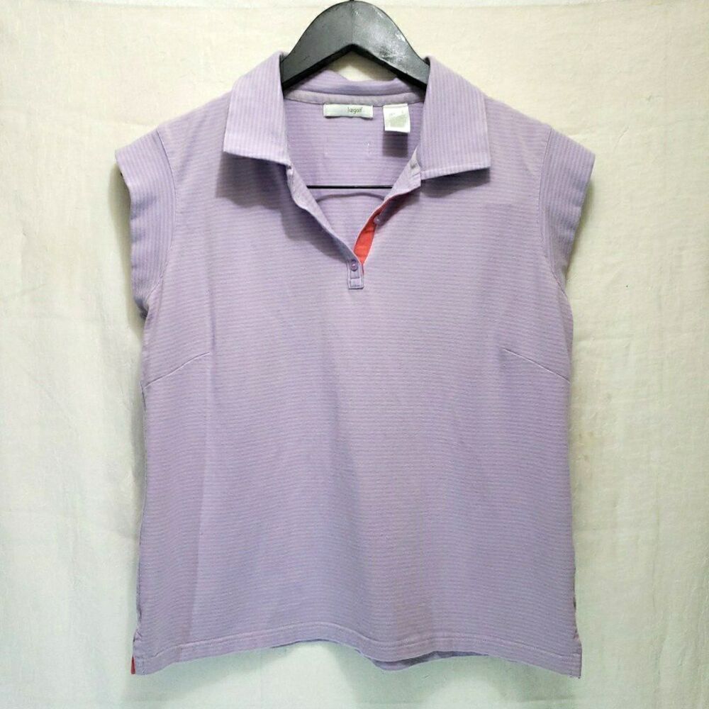 Liz Golf Striped Pastel Purple V-Neck Polo Top Tennis Activewear Size Large